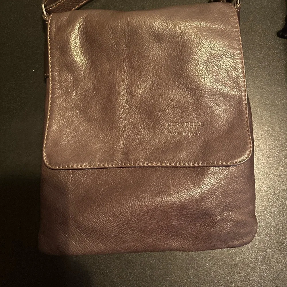 Vintage Vera Pelle Genuine Leather Crossbody Messenger Bag - Picture 2 of 3